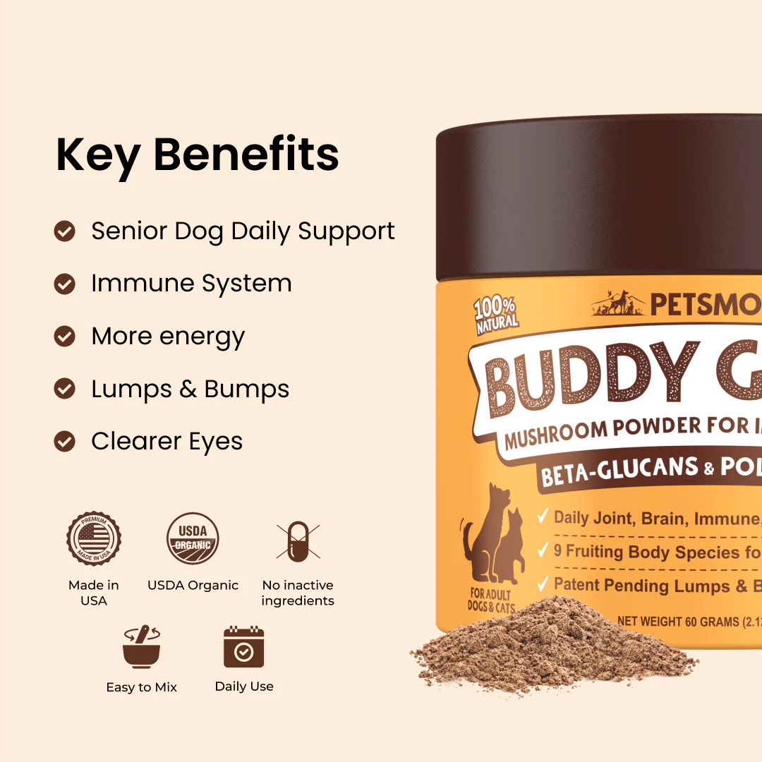 Buddy Guard for Lumps and Bumps, Lipoma for Dogs & Cats, Patent Pending Organic 9 Mushroom Powder Blend Natural Dog Probiotic & Immune Support Chaga, Reishi, Lion's Mane, Turkey Tail Mushroom(2‑pack  50-lbs)